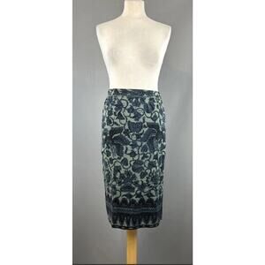 Peruvian Connection Pencil Knit Skirt Women’s S Blue Pima Cotton Pull On Floral
